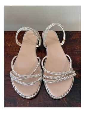Rhinestone Strappy Flat Sandals Size 9.5